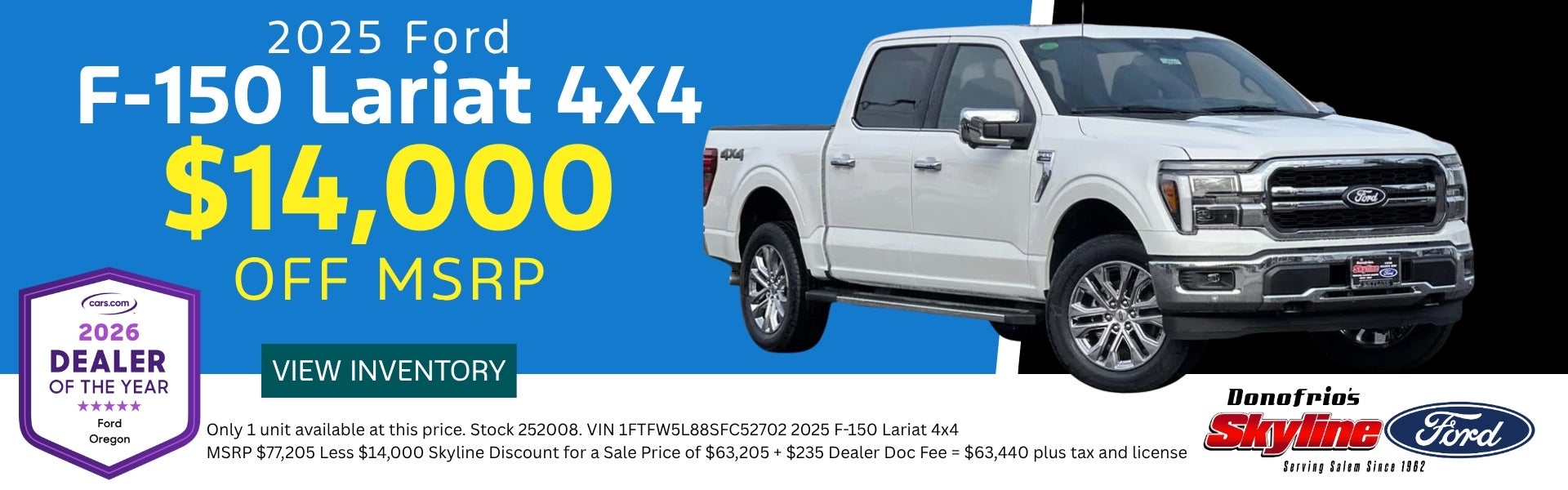 2025 F150 Lariat Discount Skyline Ford Salem Oregon